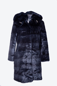 Cappotto da donna in pelliccia  con cintura in pelle nera NOEMI