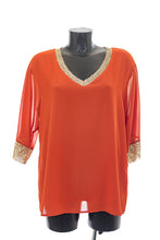 Carica l&#39;immagine nel visualizzatore di Gallery, Maglia elegante estiva da donna con scollo a punta paillettes e vestibilità comoda A/19MU00
